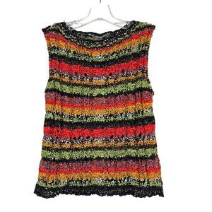 Anthropologie Tank Top Italy Orange Green Stripe Size Small